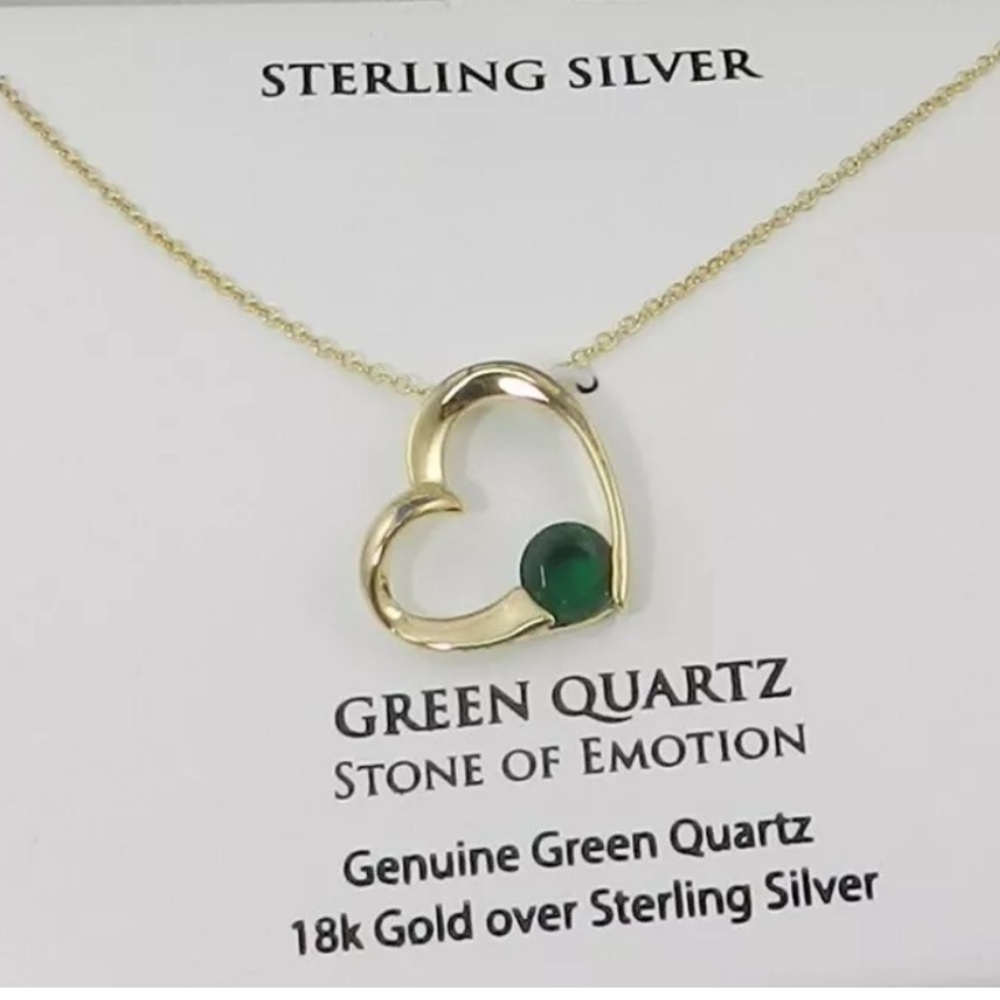 97. Macy’s Green Quartz 18k gold plate heart necklace and more gift box